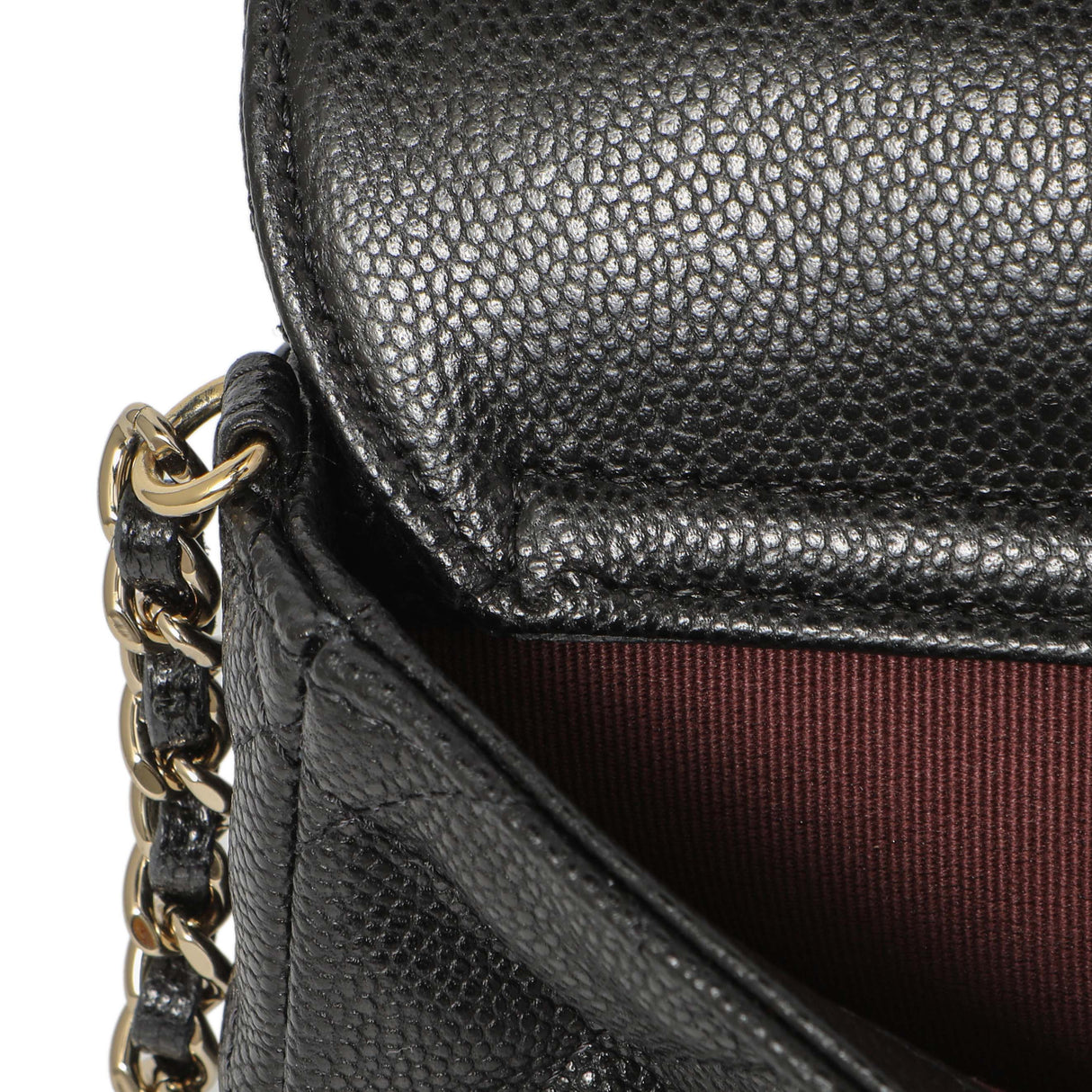 Chanel Black Caviar Quilted Flap Phone Holder With Chain Handbags Chanel