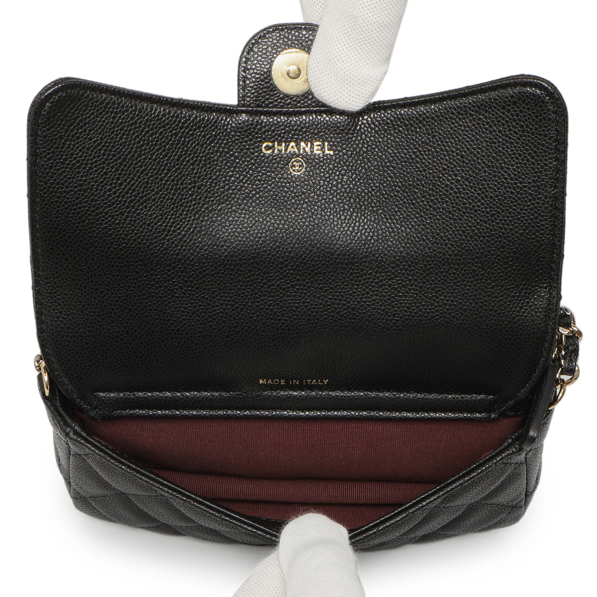 Chanel Black Caviar Quilted Flap Phone Holder With Chain Handbags Chanel