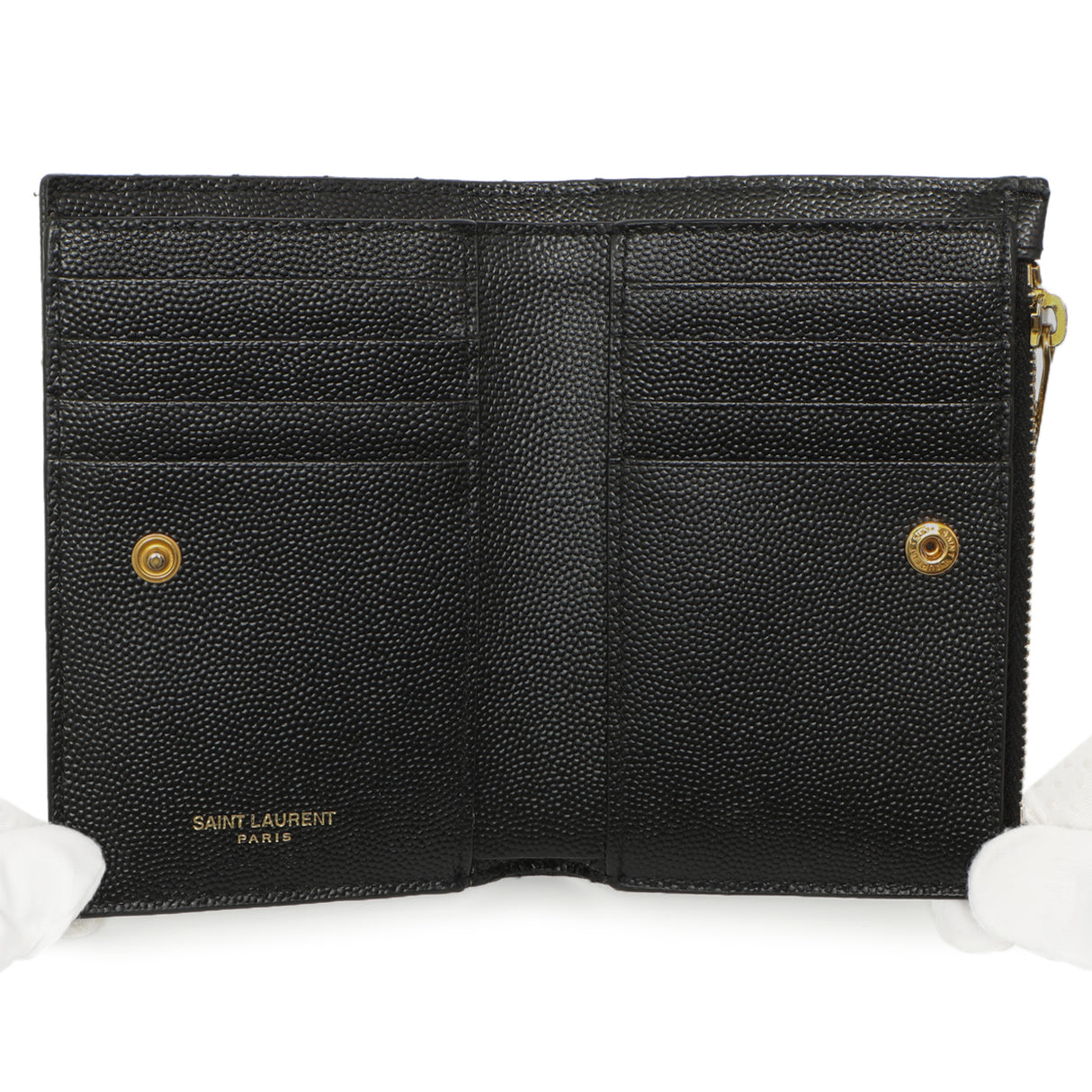 Saint Laurent Black Grain De Poudre Matelasse Chevron Monogram Zipped Two-Part Wallet Accessories Saint Laurent