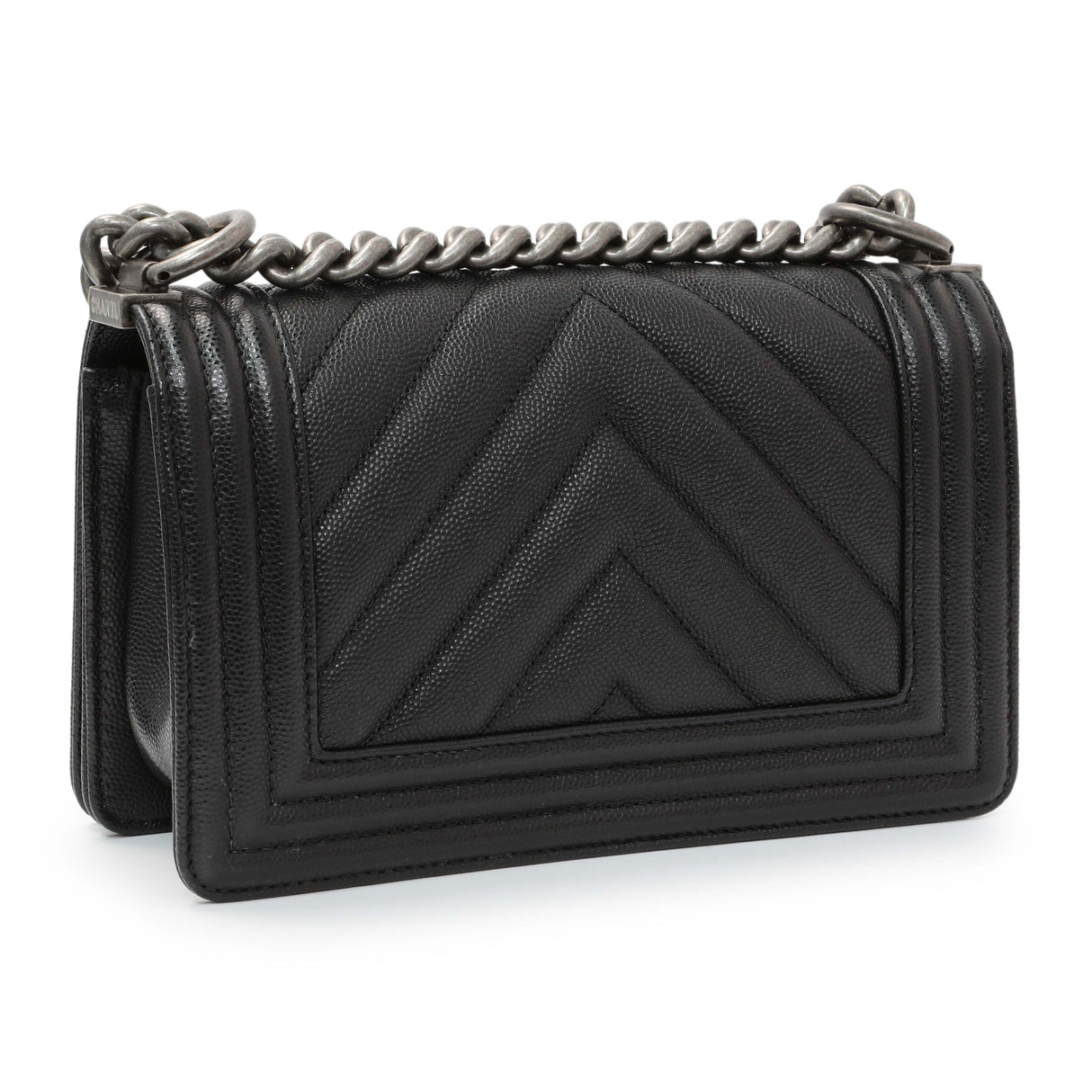 Chanel Black Chevron Quilted Caviar Small Boy Flap Handbags Chanel