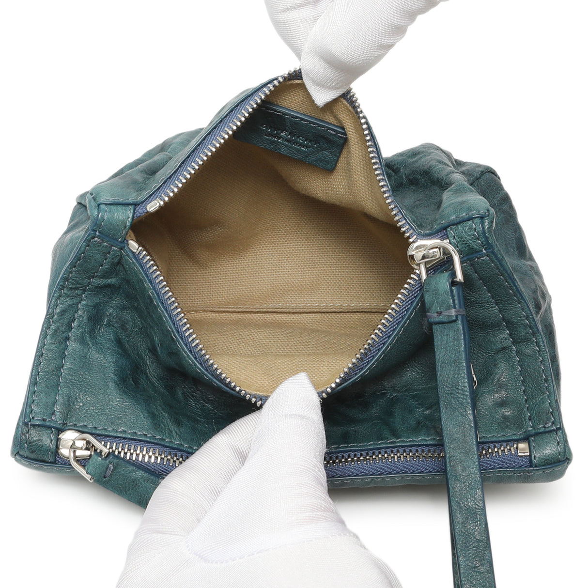 Givenchy Teal Tumbled Sheepskin Pandora Wristlet Clutch Handbags Givenchy