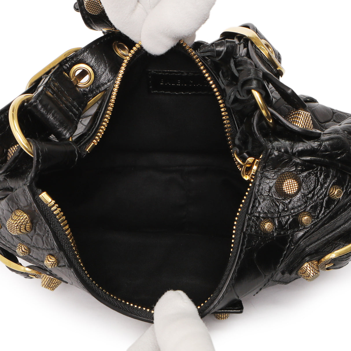 Balenciaga Black Crocodile Embossed Le Cagole Shoulder Bag XS Handbags Balenciaga