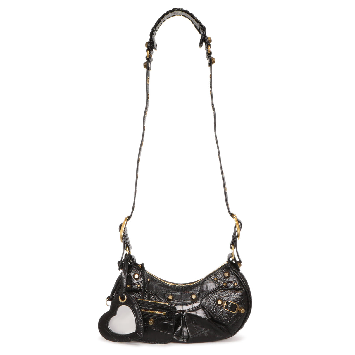 Balenciaga Black Crocodile Embossed Le Cagole Shoulder Bag XS Handbags Balenciaga