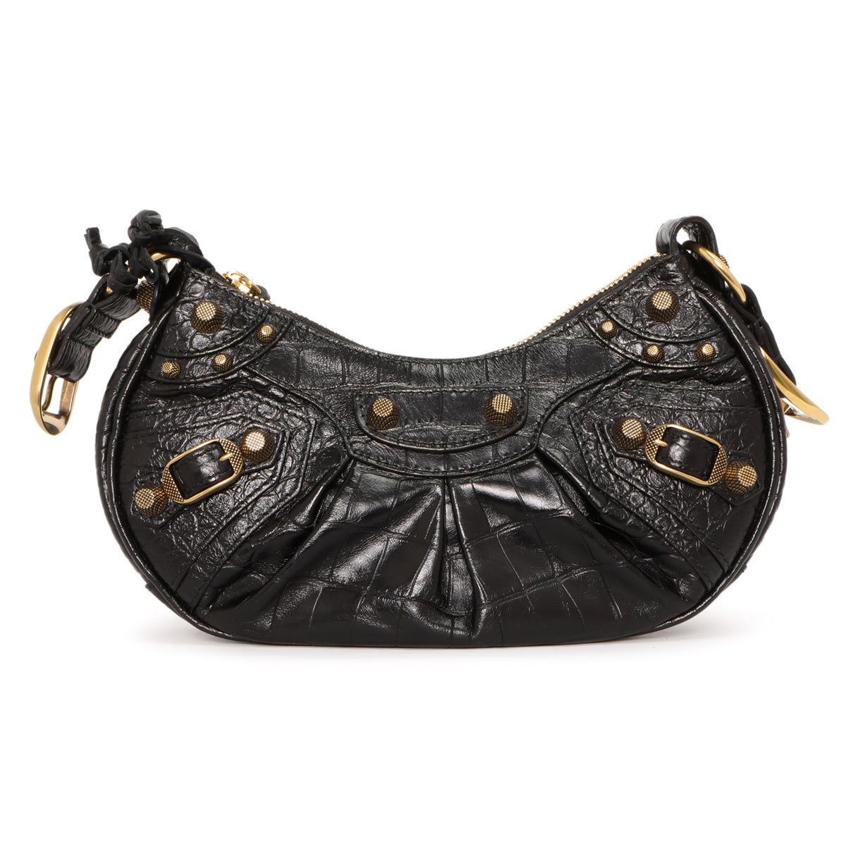 Balenciaga Black Crocodile Embossed Le Cagole Shoulder Bag XS Handbags Balenciaga