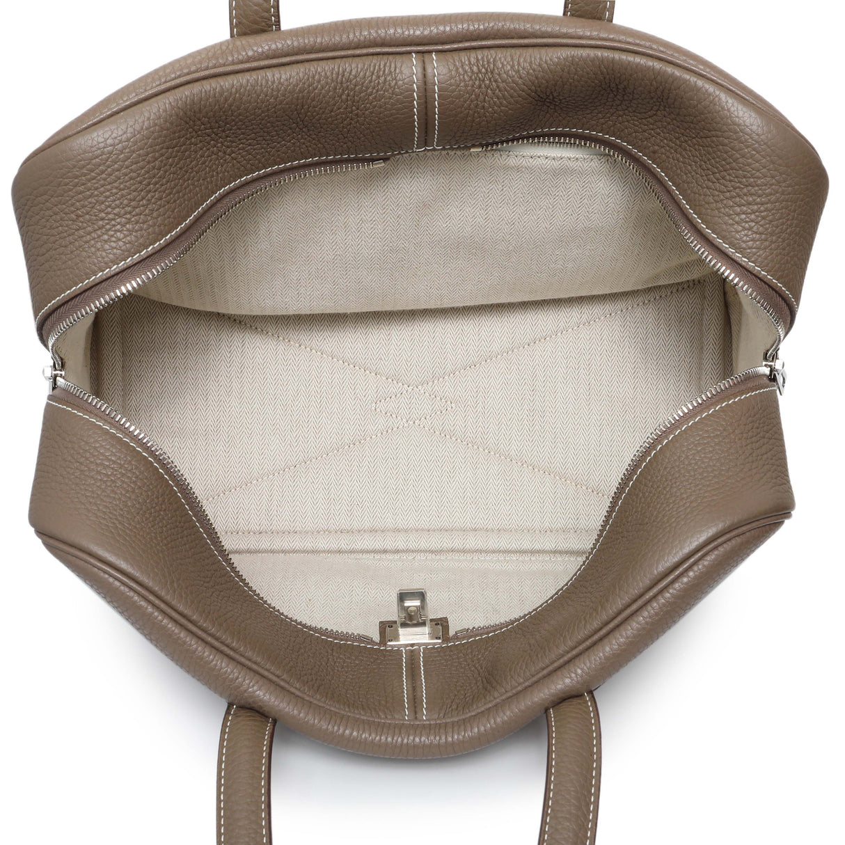 Hermes Etoupe Taurillon Clemence Victoria II 35 Handbags Hermes