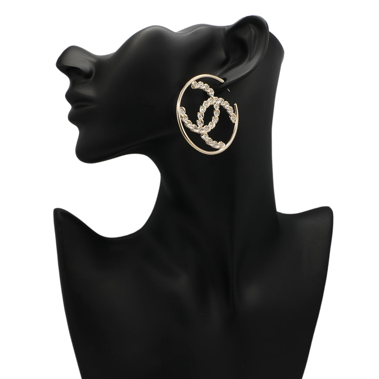 Chanel CC Crystal Hoop Earrings Chanel