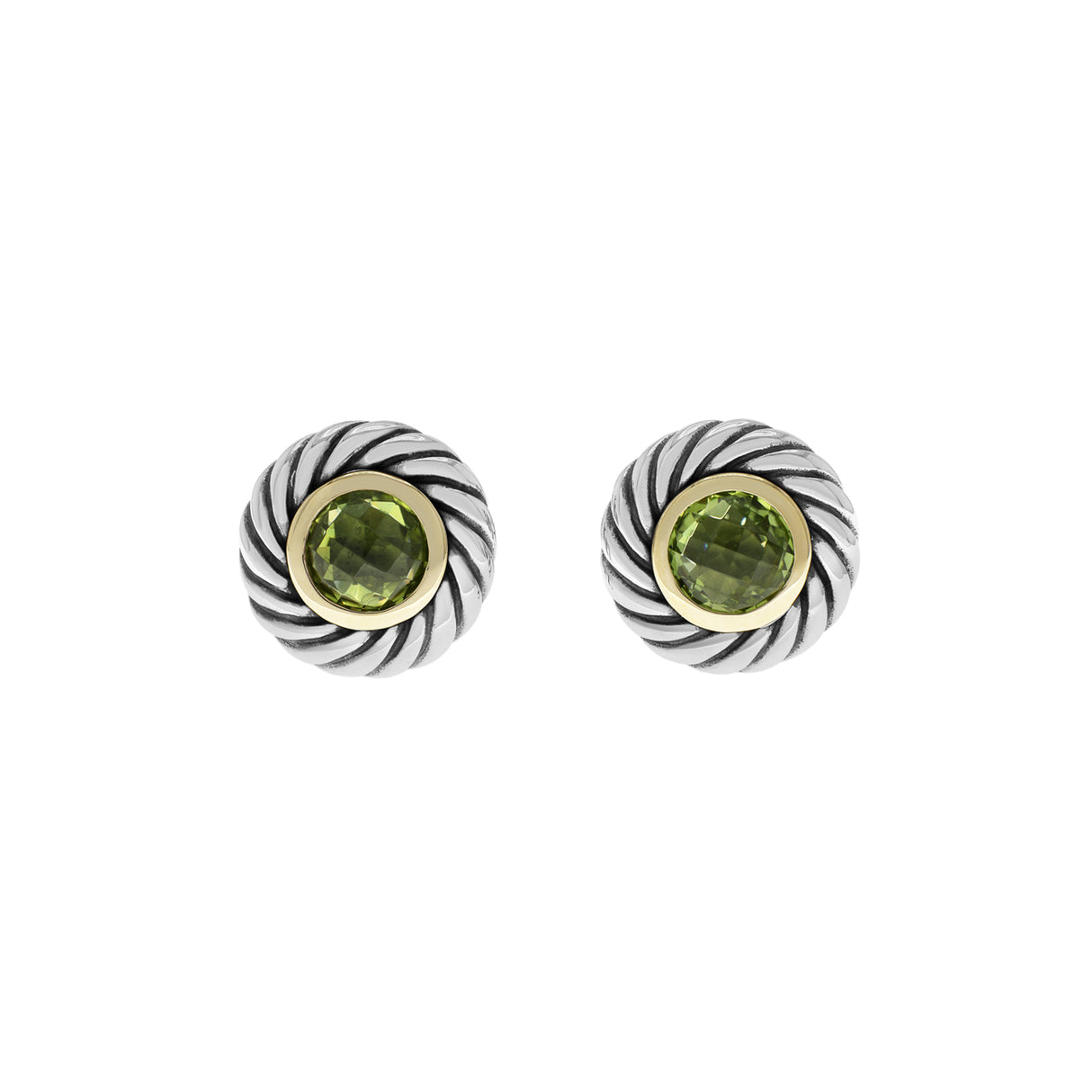 David Yurman Sterling Silver 18K Yellow Gold Peridot Cookie Cable Earrings Designer Jewellery David Yurman
