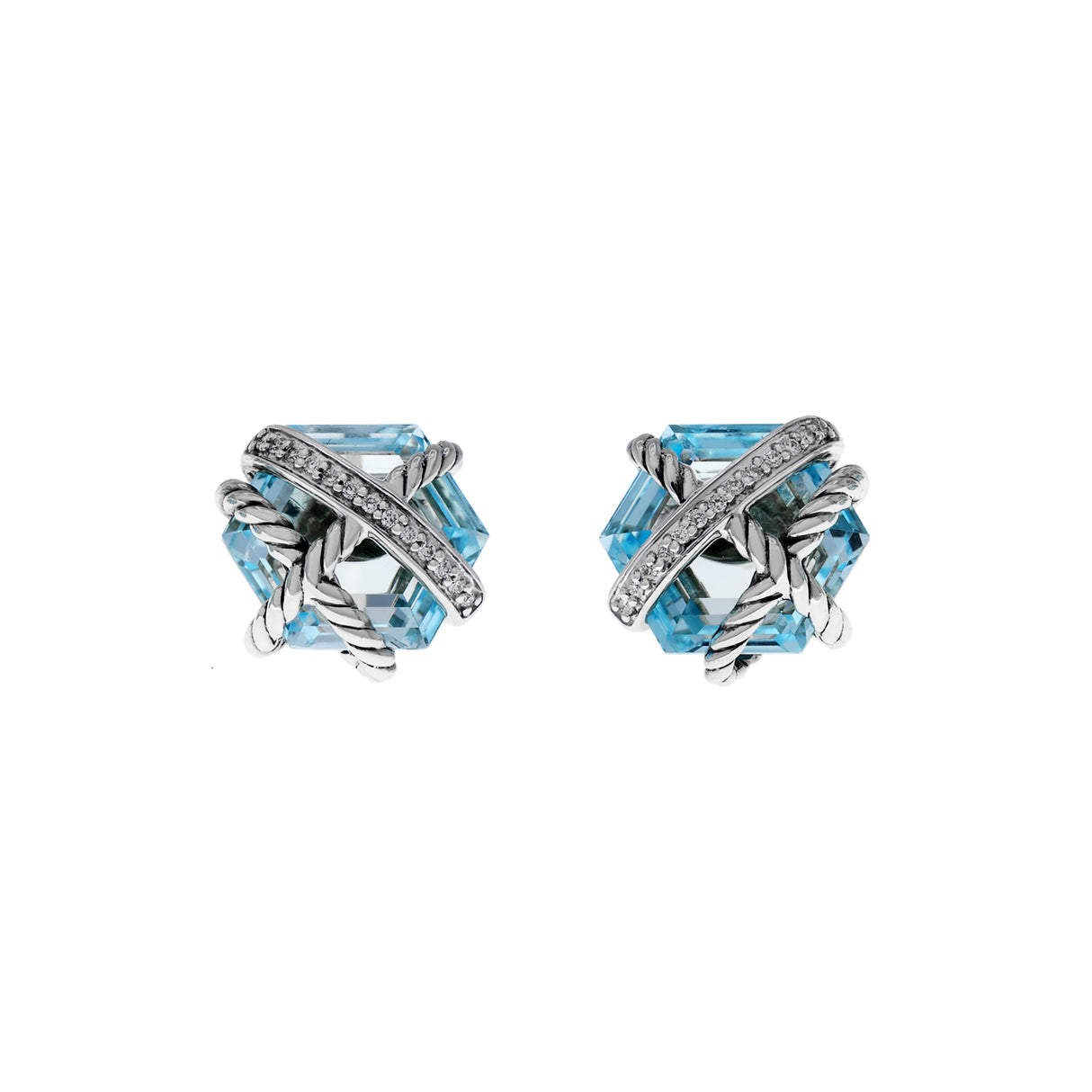 David Yurman Sterling Silver Topaz Cable Wrap Stud Earrings Designer Jewellery David Yurman