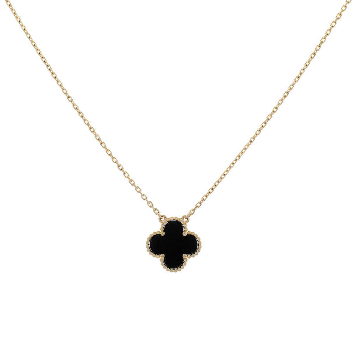 Van Cleef & Arpels 18K Yellow Gold & Onyx Vintage Alhambra Pendant Necklace Designer Jewellery Van Cleef and Arpels