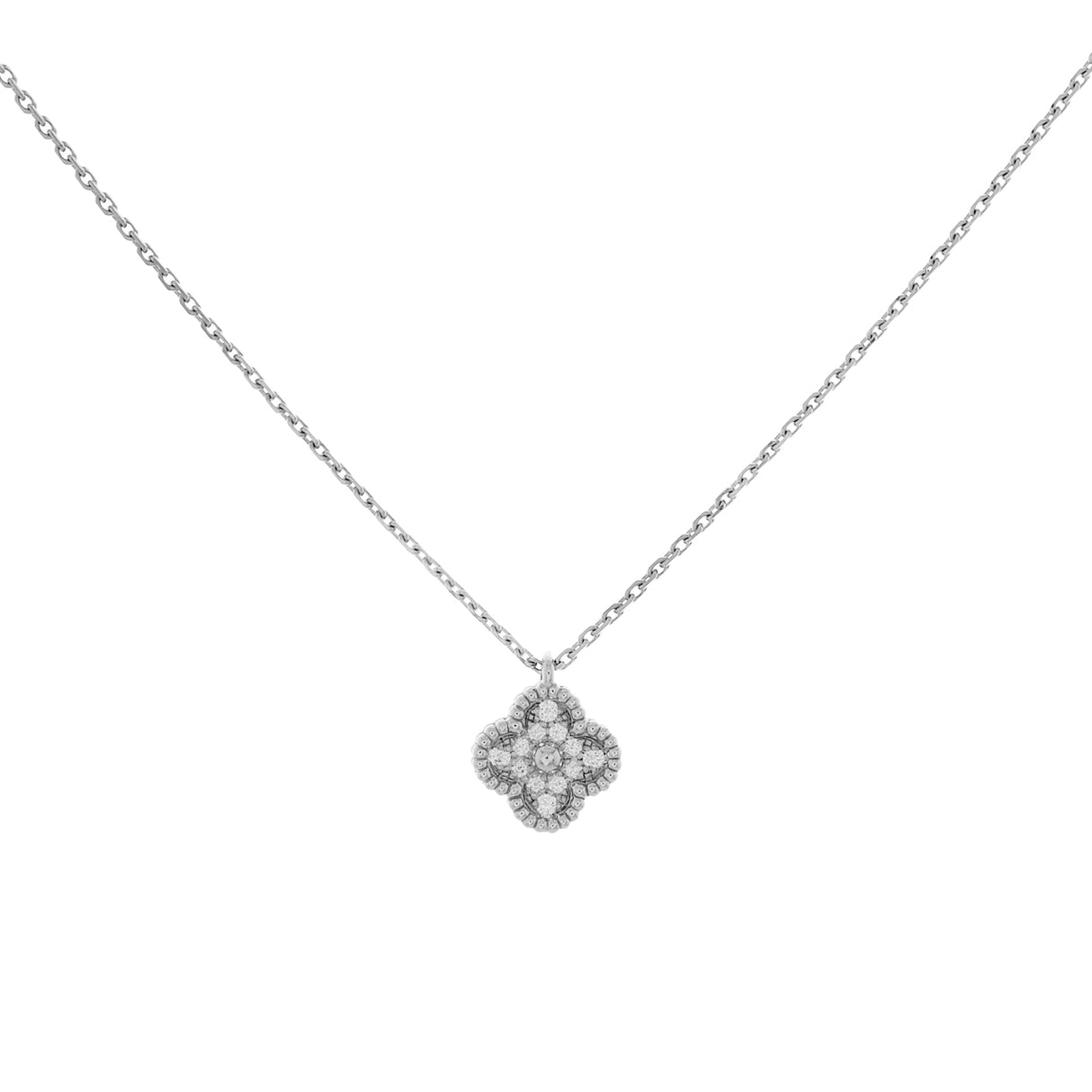 Van Cleef & Arpels 18K White Gold Diamond Sweet Alhambra Pendant Necklace Designer Jewellery Van Cleef and Arpels