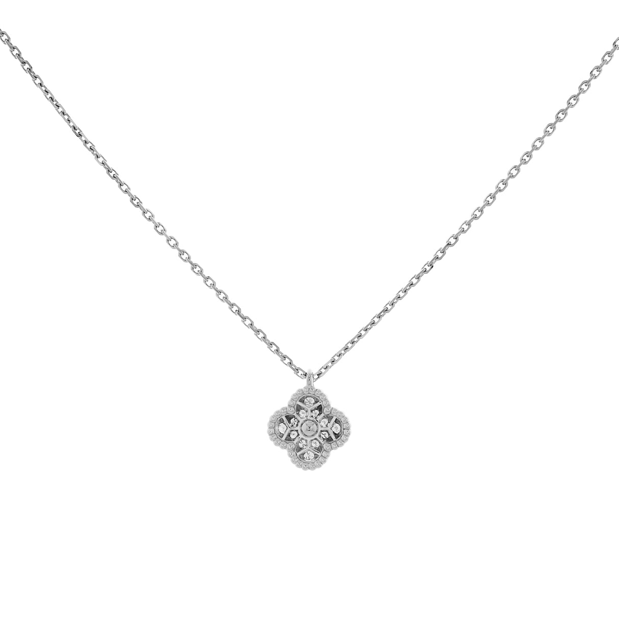 Van Cleef & Arpels 18K White Gold Diamond Sweet Alhambra Pendant Necklace Designer Jewellery Van Cleef and Arpels