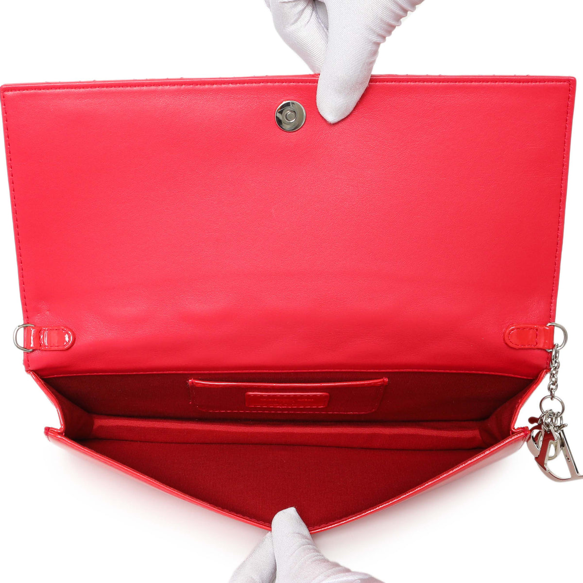 Christian Dior Red Patent Cannage Lady Dior Chain Clutch Handbags Christian Dior