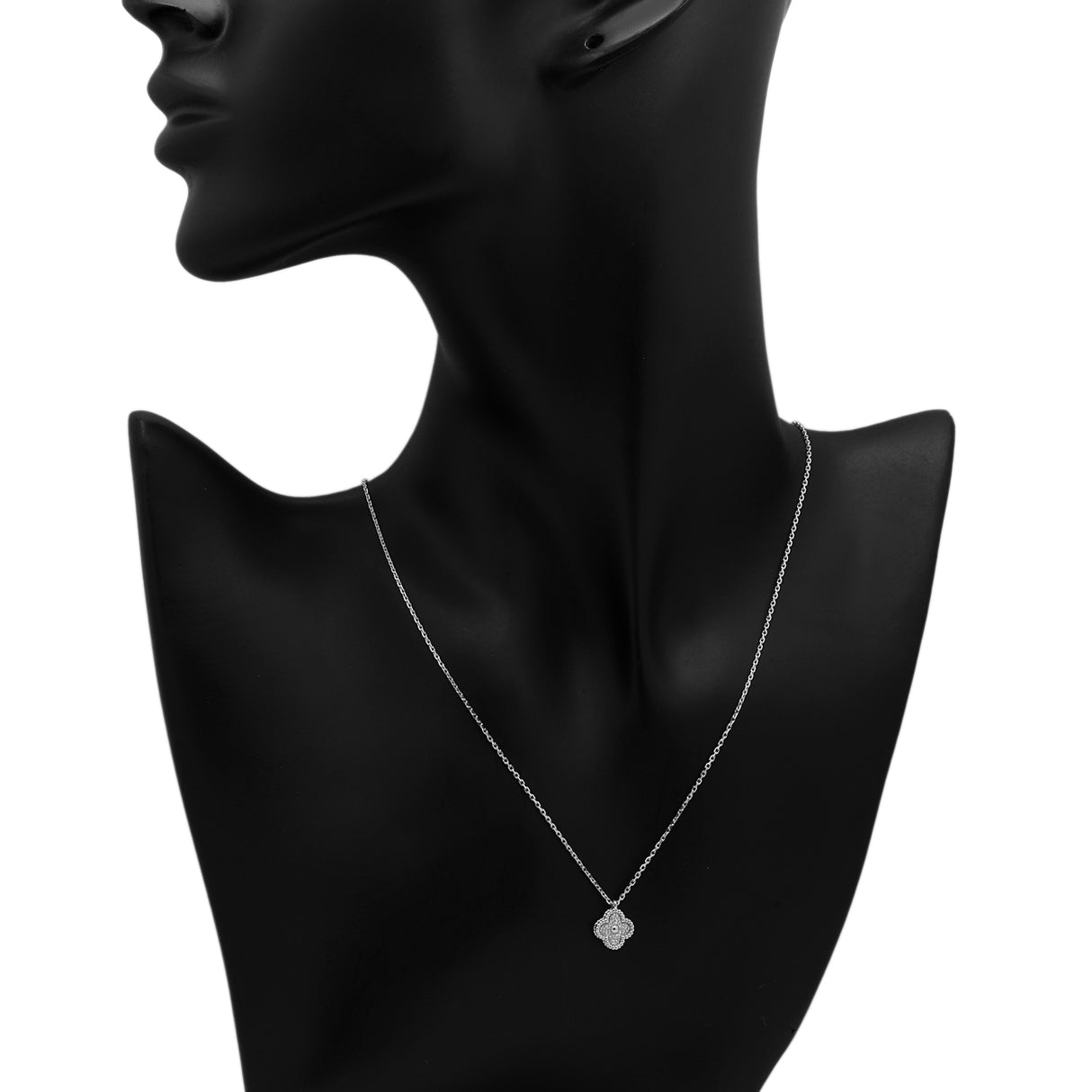 Van Cleef & Arpels 18K White Gold Diamond Sweet Alhambra Pendant Necklace Designer Jewellery Van Cleef and Arpels