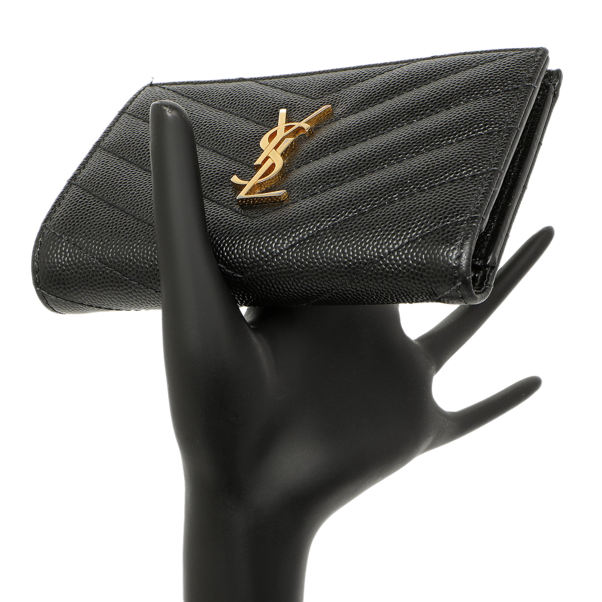 Saint Laurent Black Grain De Poudre Matelasse Chevron Monogram Zipped Two-Part Wallet Accessories Saint Laurent