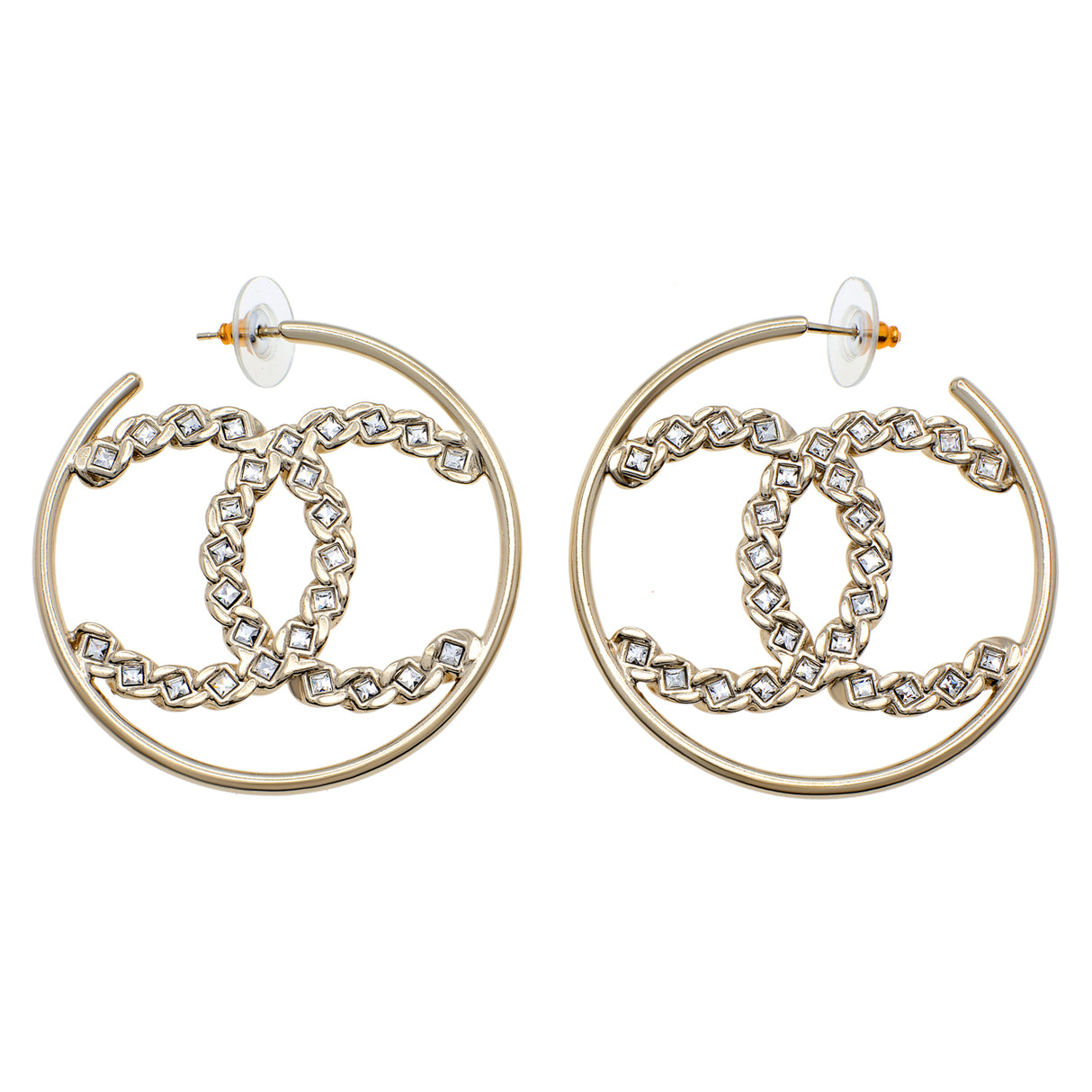 Chanel CC Crystal Hoop Earrings Chanel