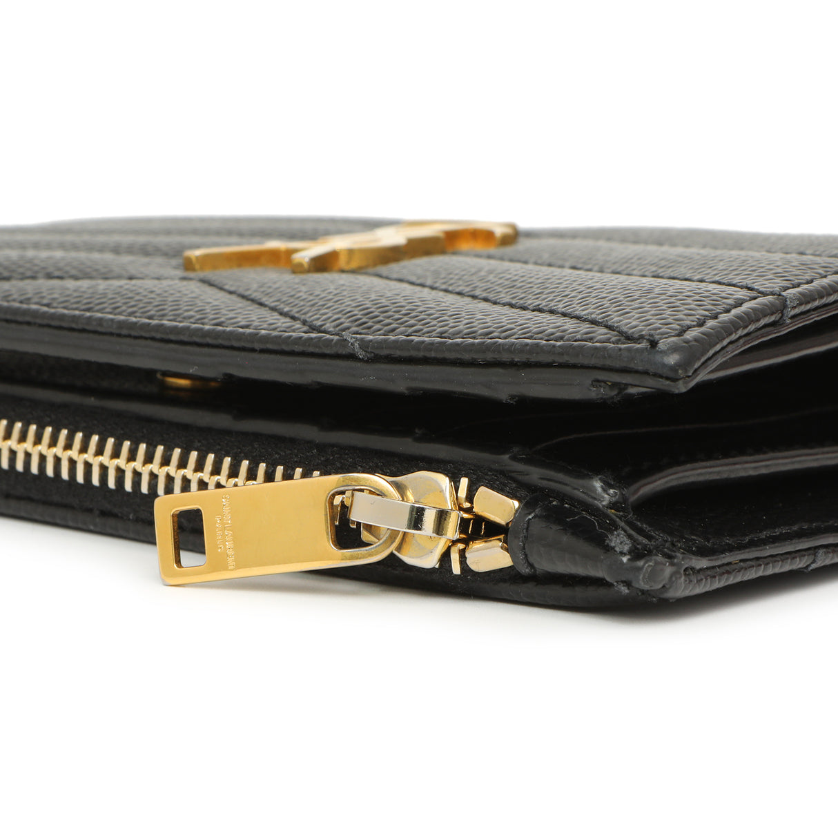 Saint Laurent Black Grain De Poudre Matelasse Chevron Monogram Zipped Two-Part Wallet Accessories Saint Laurent