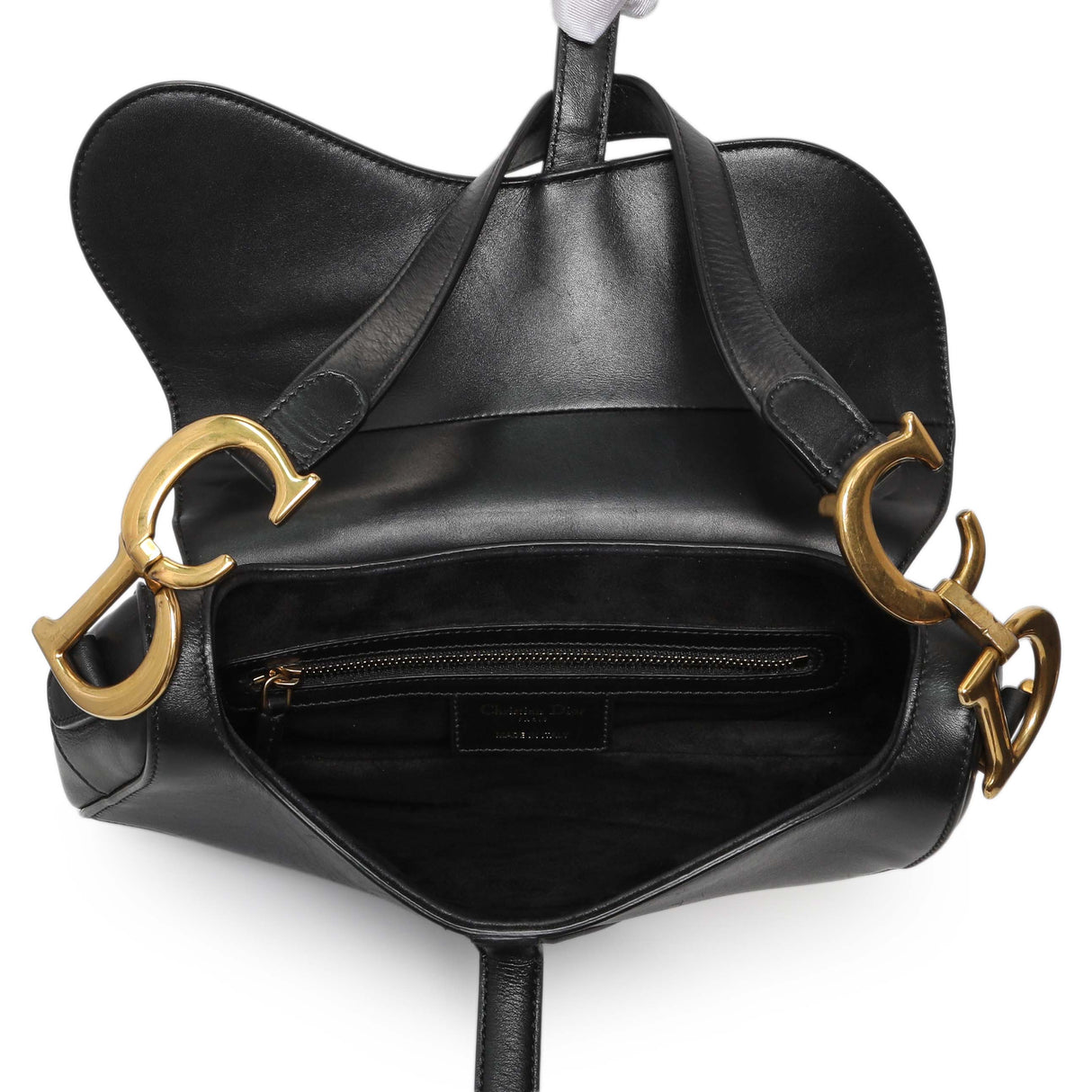 Christian Dior Black Smooth Calfskin Saddle Bag Handbags Christian Dior