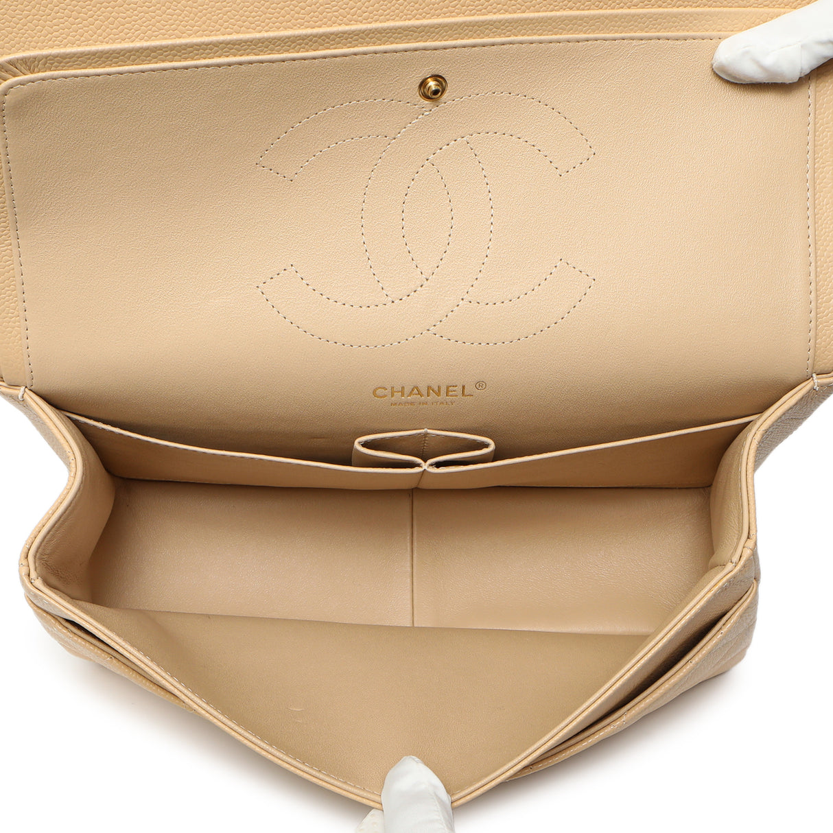 Chanel Beige Quilted Caviar Jumbo Classic Double Flap Handbags Chanel