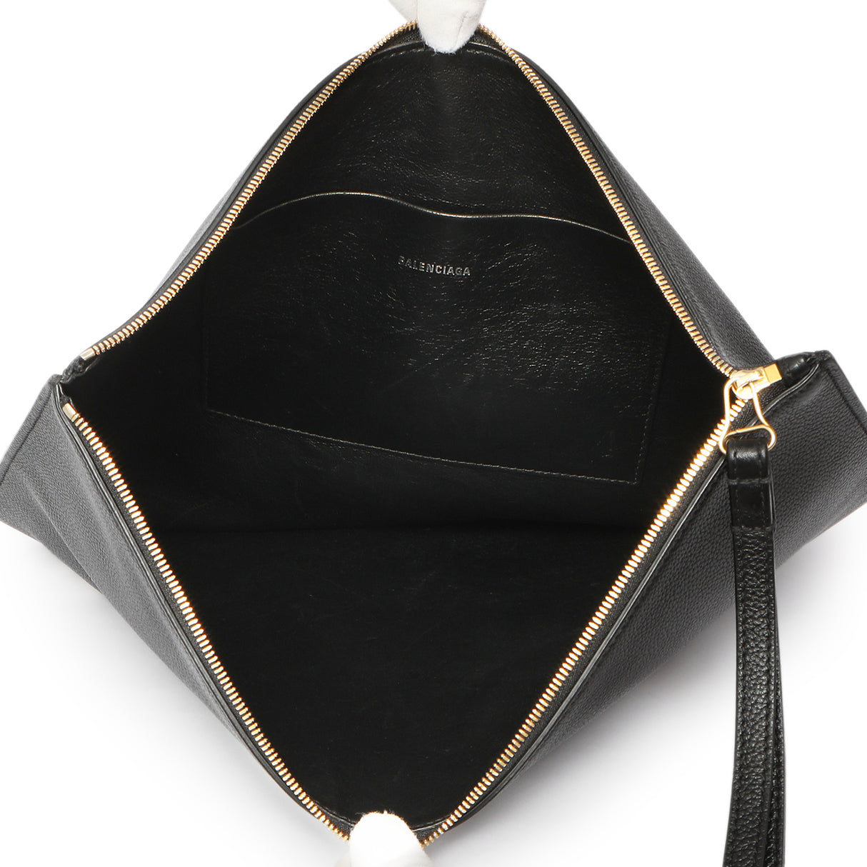 Balenciaga Black Calfskin Logo Large Zip Pouch Handbags Balenciaga