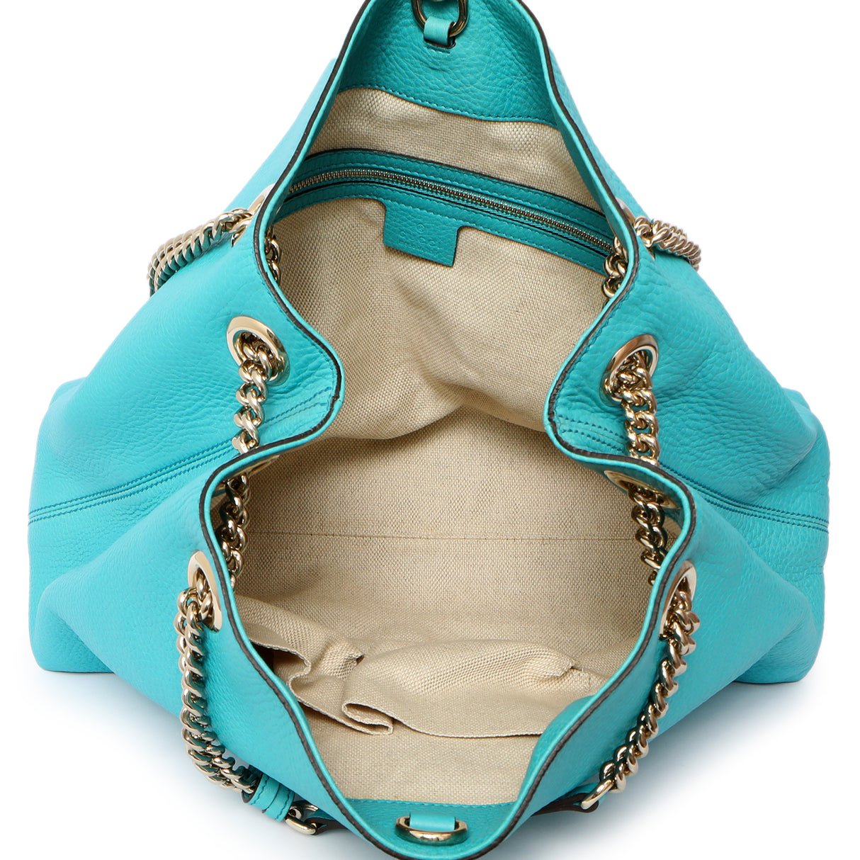 Gucci Teal Pebbled Calfskin Medium Soho Chain Shoulder Bag Handbags Gucci