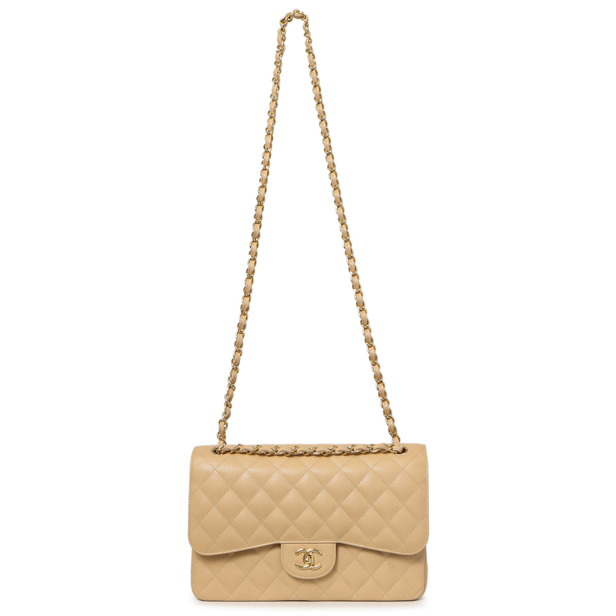 Chanel Beige Quilted Caviar Jumbo Classic Double Flap Handbags Chanel