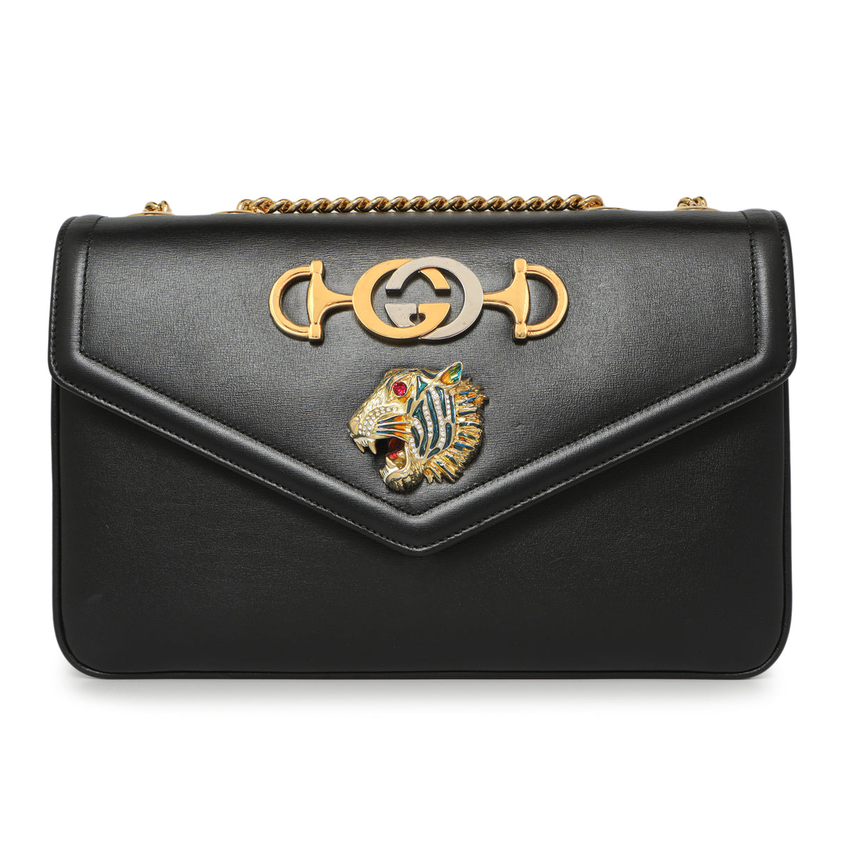 Gucci Black Calfskin Medium Rajah Shoulder Bag Handbags Gucci