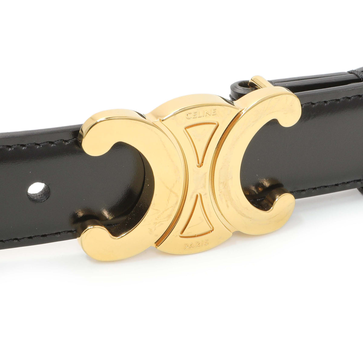 Celine Black Box Calfskin Medium 25mm Triomphe Belt Accessories Celine