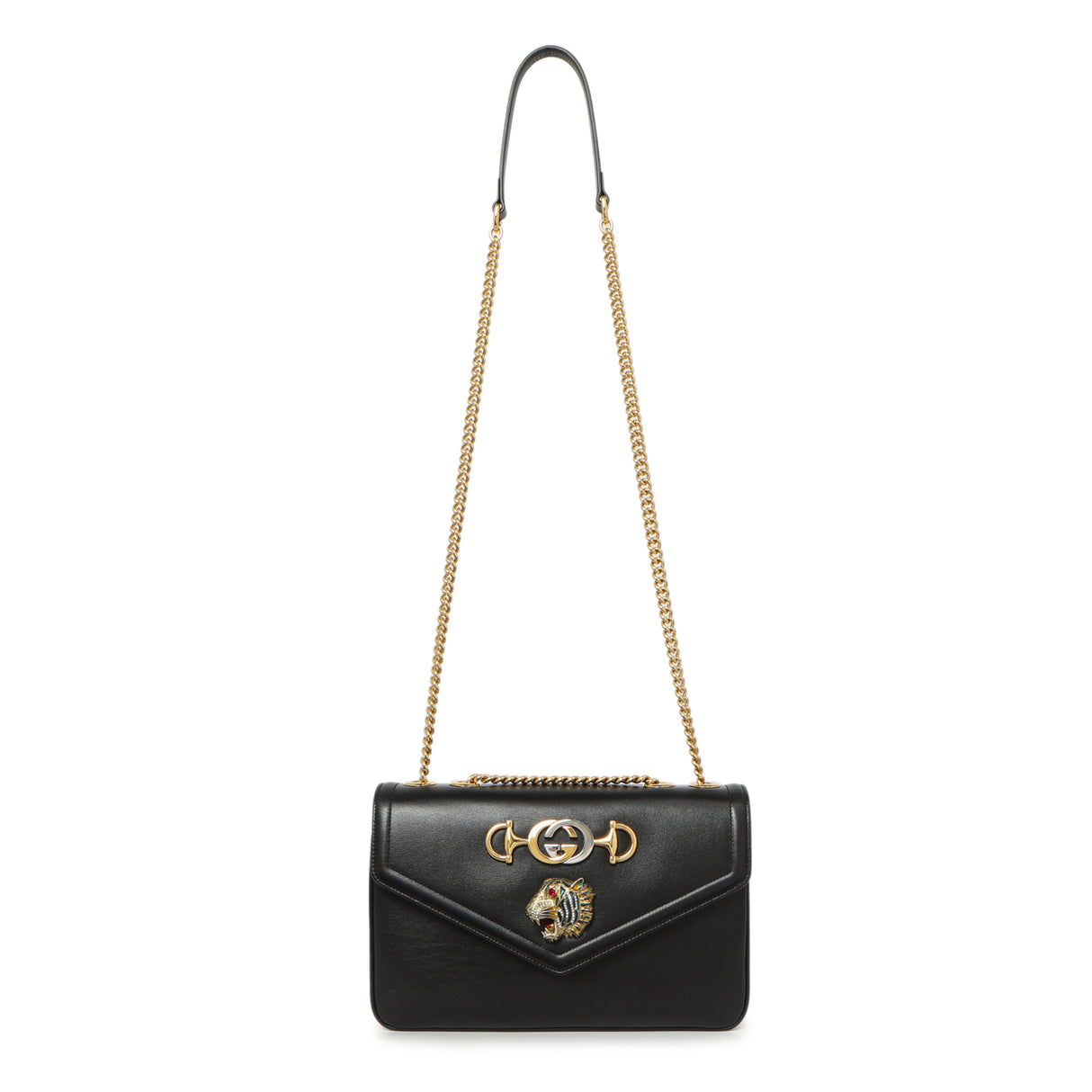 Gucci Black Calfskin Medium Rajah Shoulder Bag Handbags Gucci