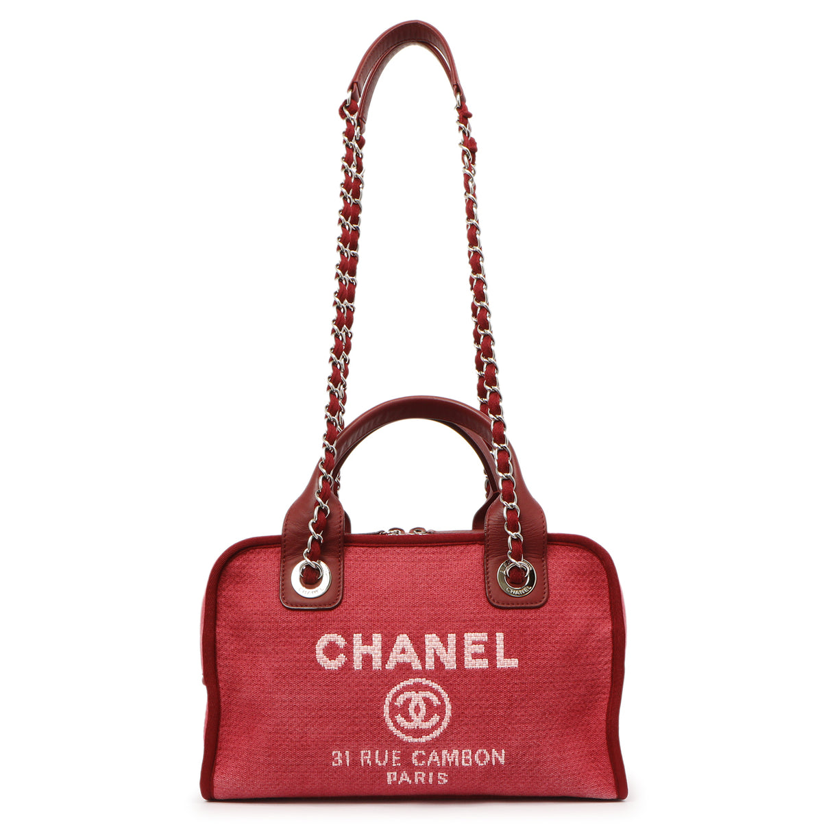 Chanel Red Canvas Deauville Bowling Bag Handbags Chanel
