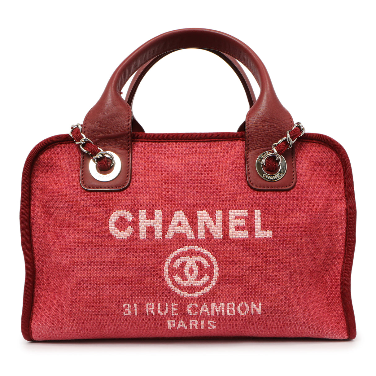 Chanel Red Canvas Deauville Bowling Bag Handbags Chanel