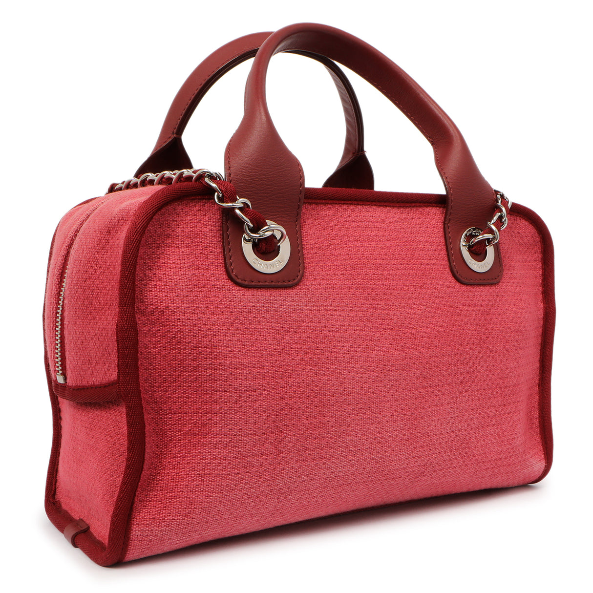 Chanel Red Canvas Deauville Bowling Bag Handbags Chanel