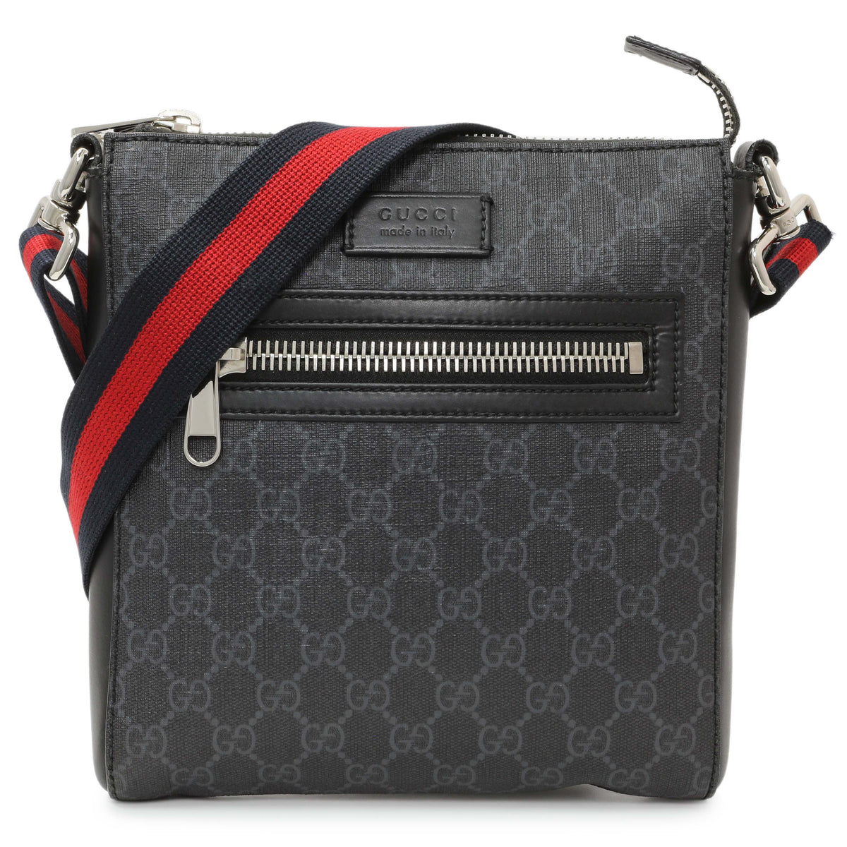 Gucci GG Supreme Monogram Web Small Flat Messenger Bag Handbags Gucci