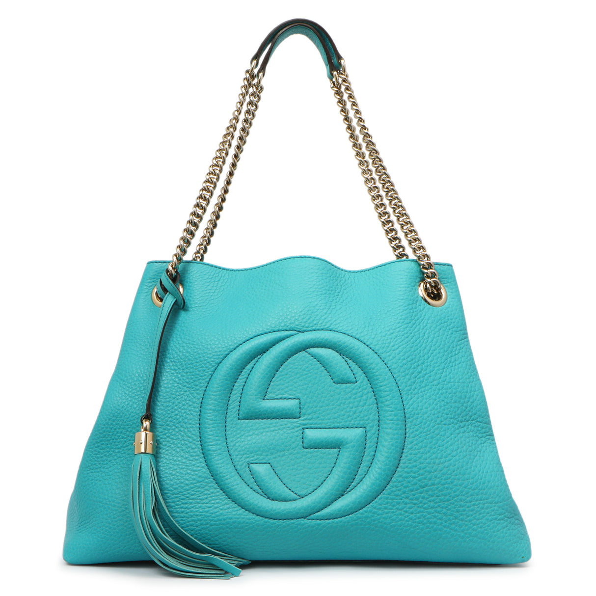 Gucci Teal Pebbled Calfskin Medium Soho Chain Shoulder Bag Handbags Gucci