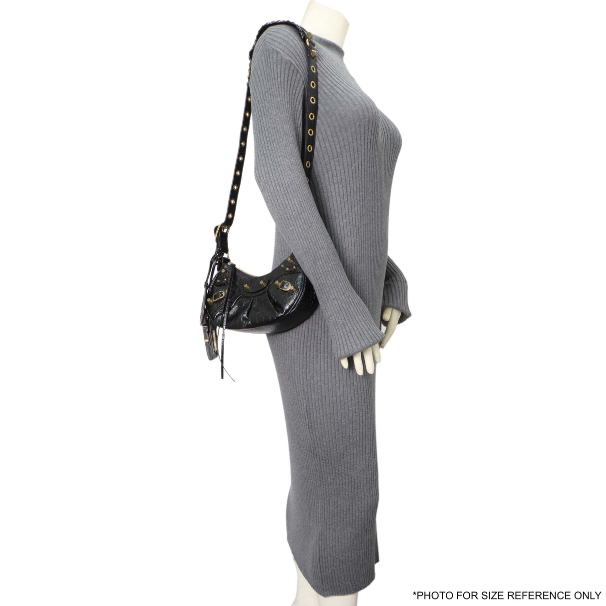 Balenciaga Black Crocodile Embossed Le Cagole Shoulder Bag XS Handbags Balenciaga