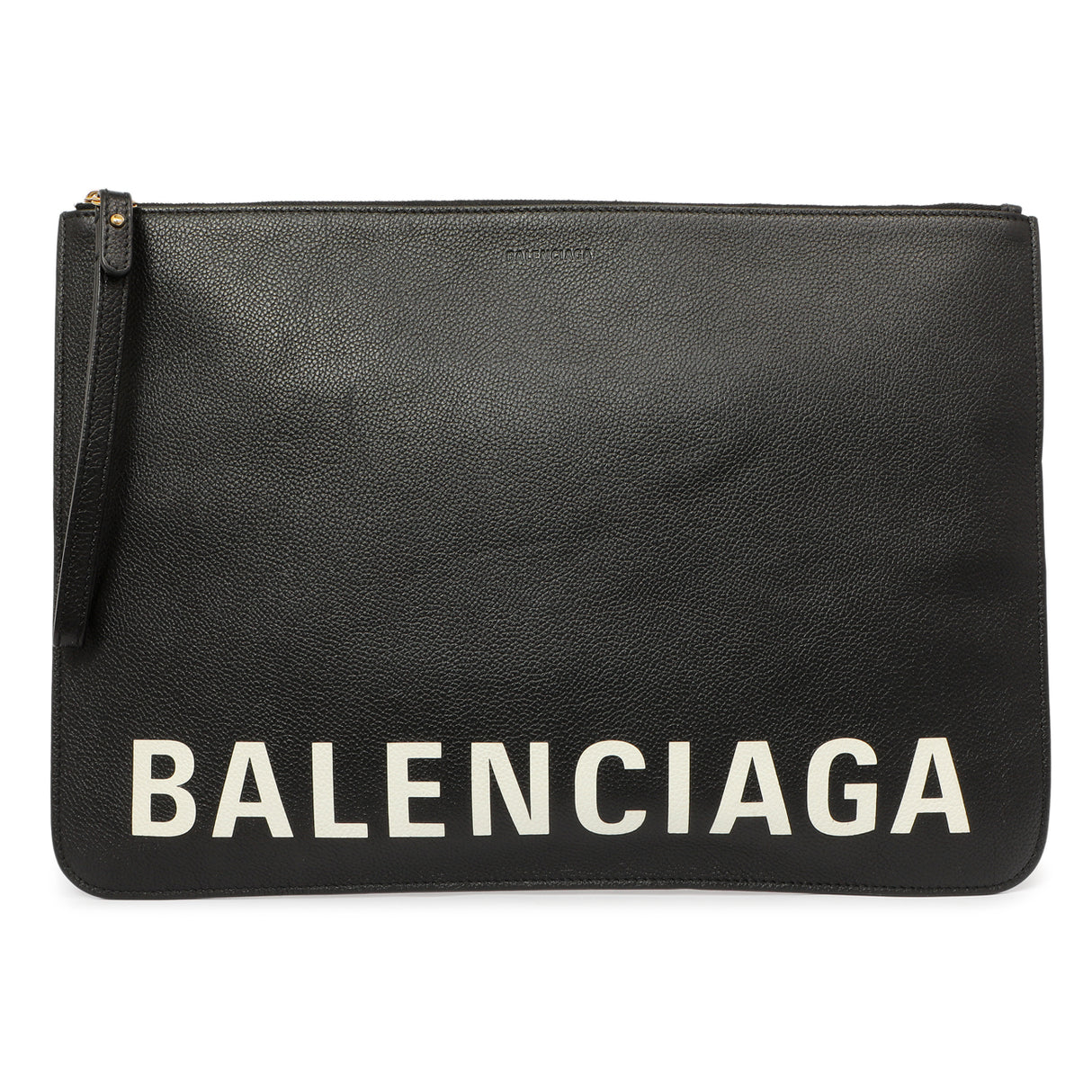 Balenciaga Black Calfskin Logo Large Zip Pouch Handbags Balenciaga
