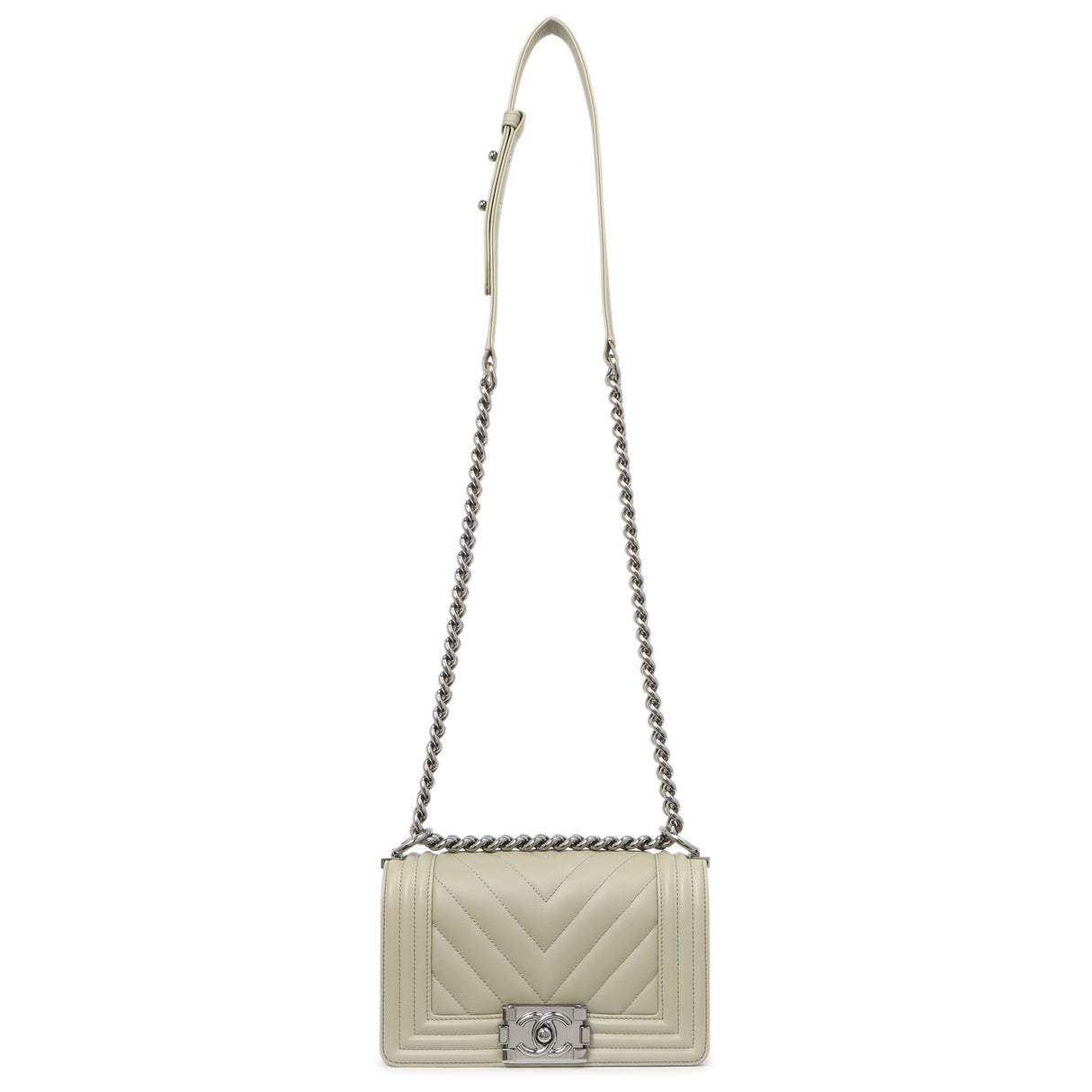Chanel Grey Chevron Calfskin Small Boy Bag Handbags Chanel