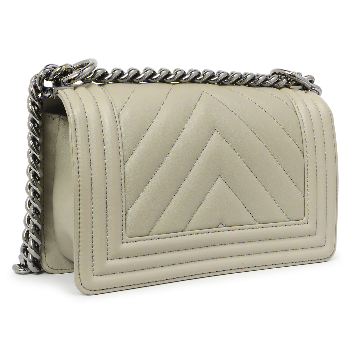 Chanel Grey Chevron Calfskin Small Boy Bag Handbags Chanel