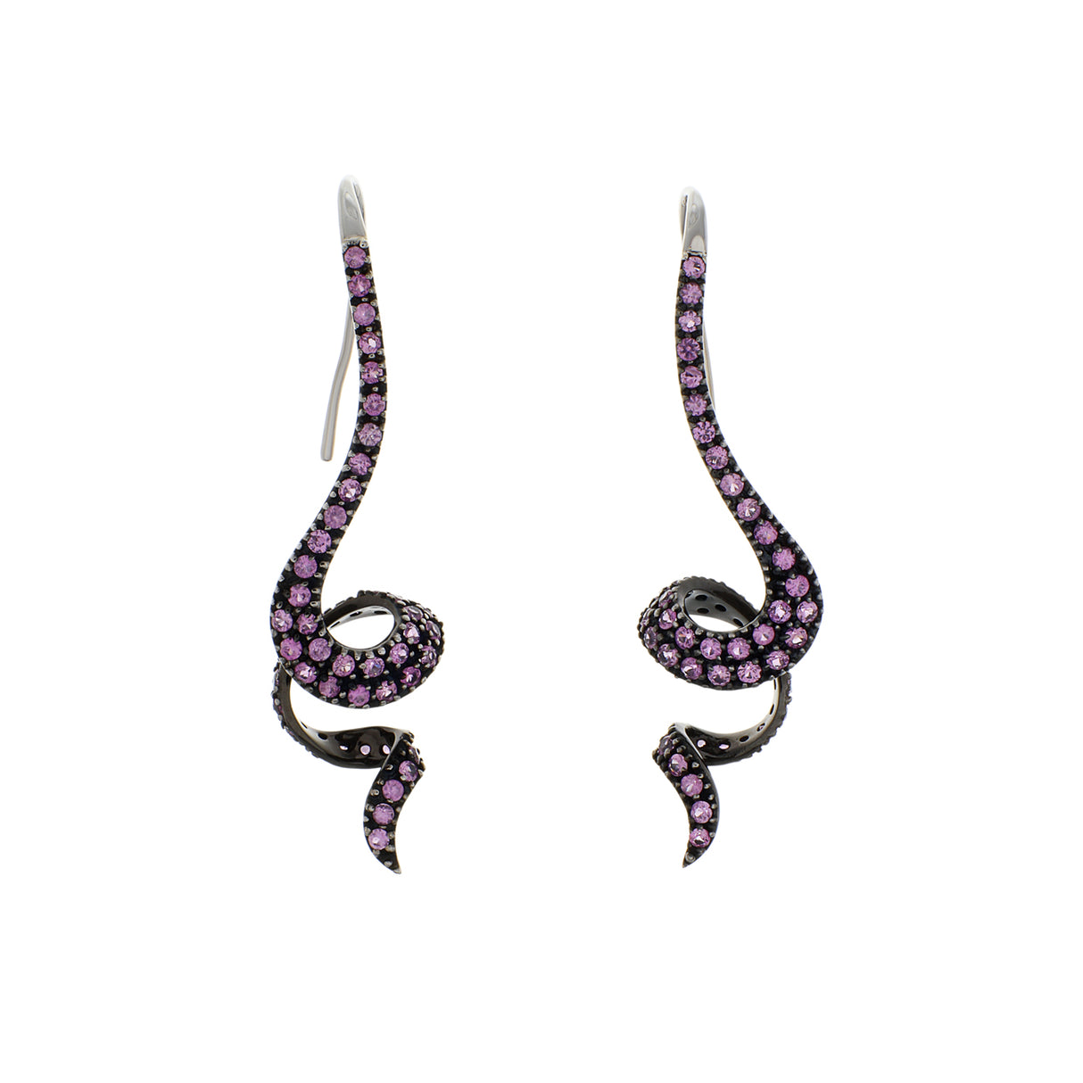 14K Black Gold 3.12 Carat Pink Sapphire Coiled Serpentine Earrings Fine Jewellery Modaselle