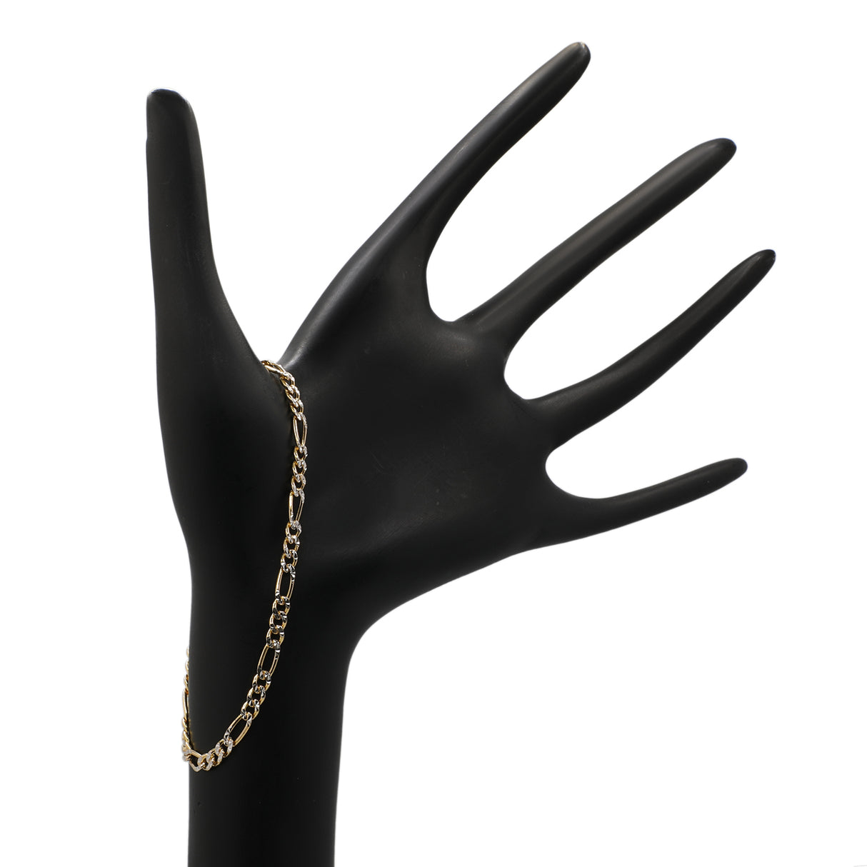 18K Yellow/White Gold Italian Figaro Bracelet Fine Jewellery Modaselle