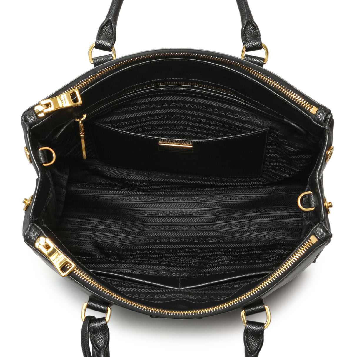 Prada Black Saffiano Medium Galleria Double Zip Tote Handbags Prada
