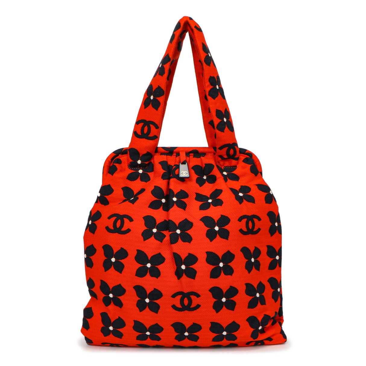 Chanel Red Floral Canvas Frame Tote Handbags Chanel