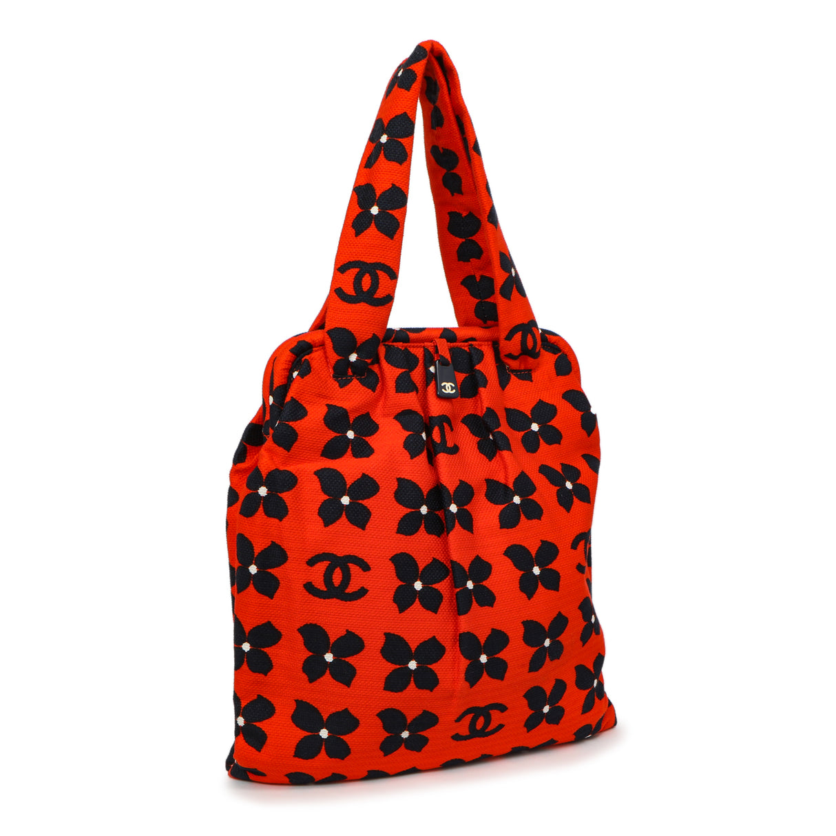 Chanel Red Floral Canvas Frame Tote Handbags Chanel