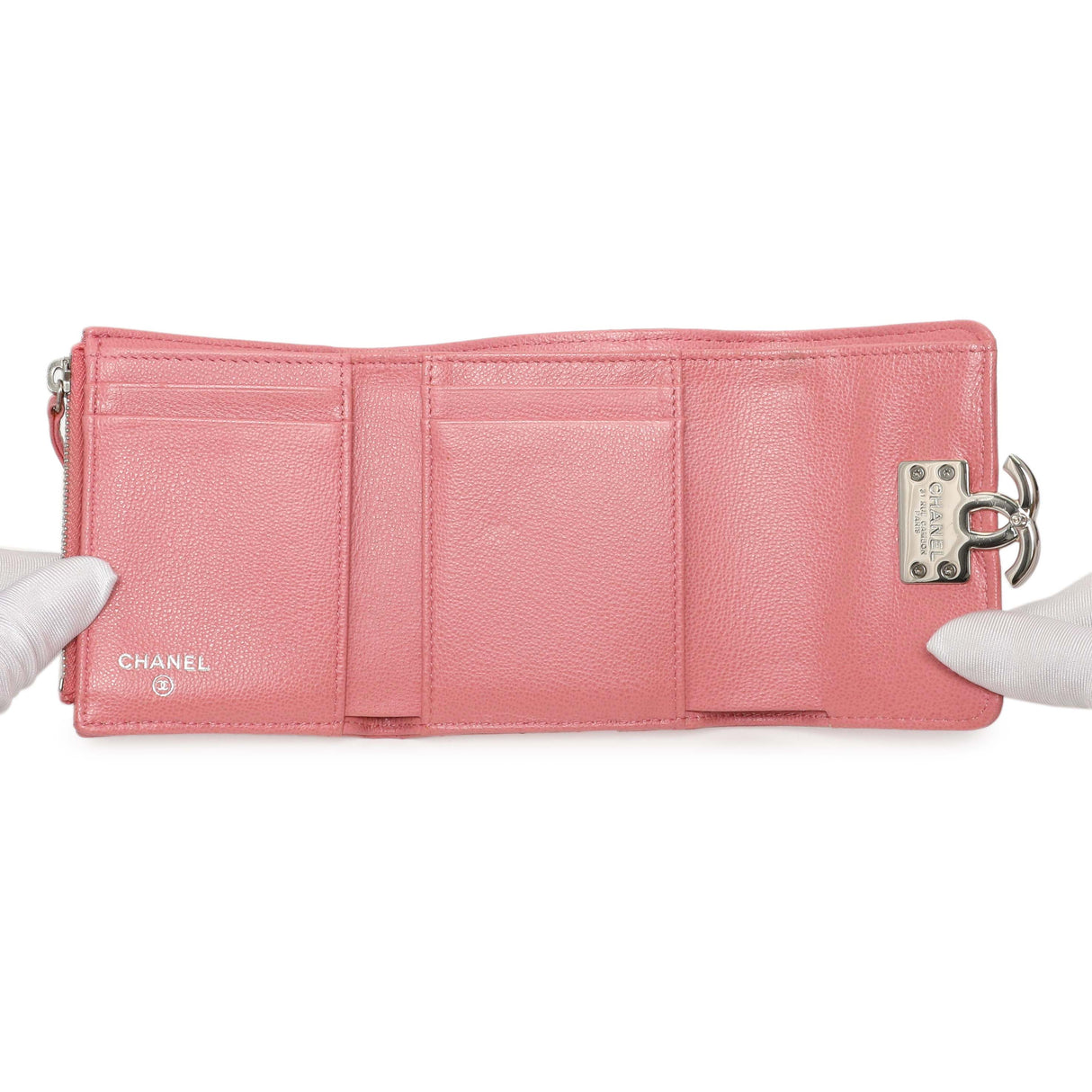 Chanel Pink Quilted Grained Calfskin CC Box Flap Wallet Accessories Chanel