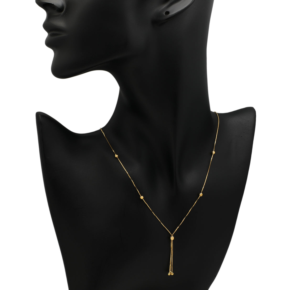 18K Yellow Gold Lariat Bead Necklace Fine Jewellery Modaselle