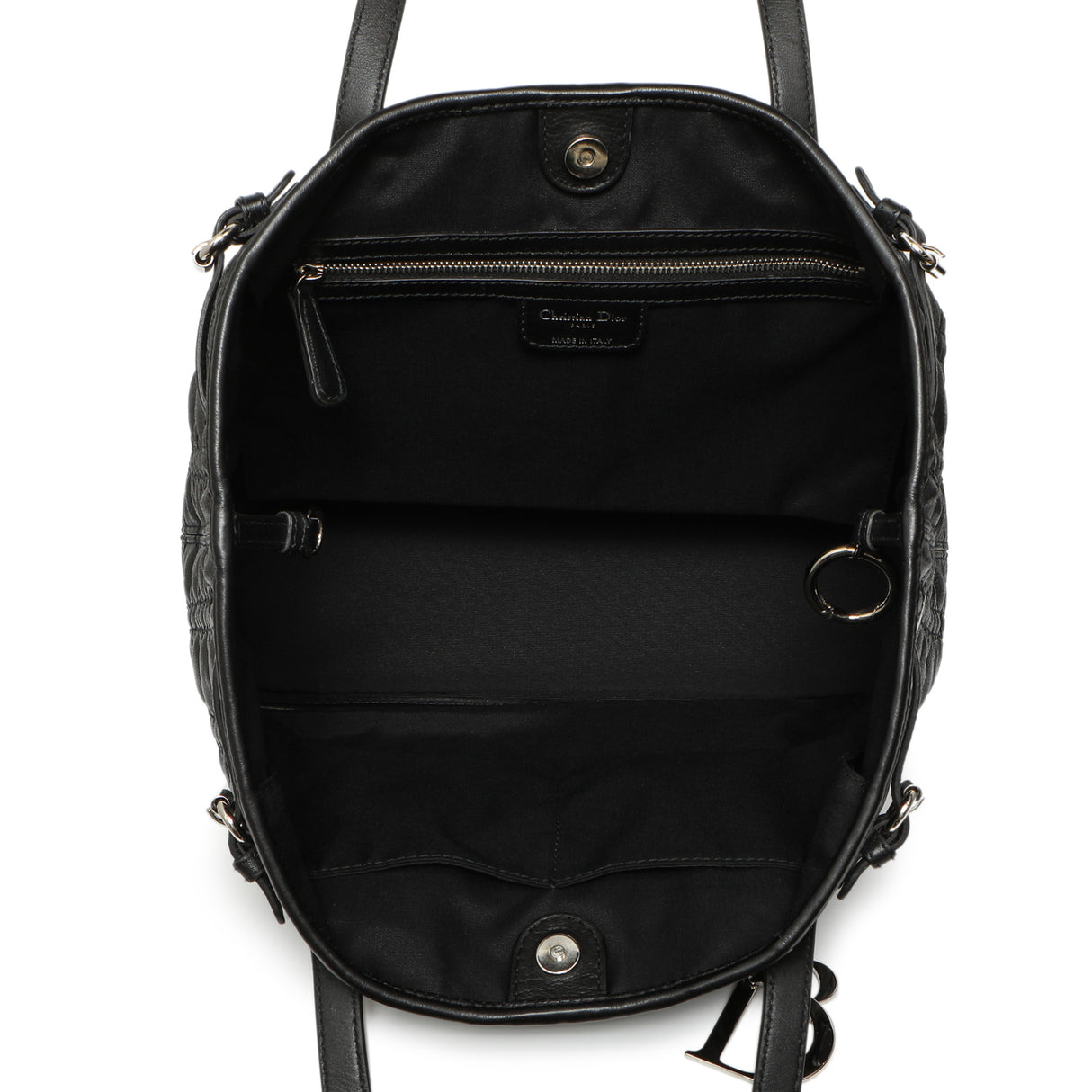 Christian Dior Black Coated Canvas Cannage Small Panarea Tote Handbags Christian Dior