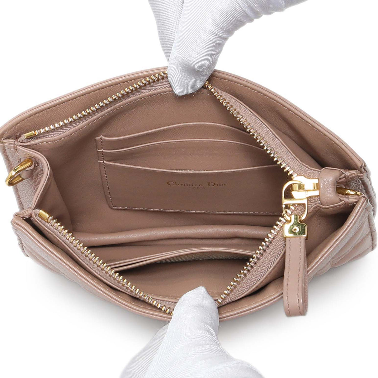 Christian Dior Calfskin Cannage Caro Zipped Pouch With Chain Handbags Christian Dior