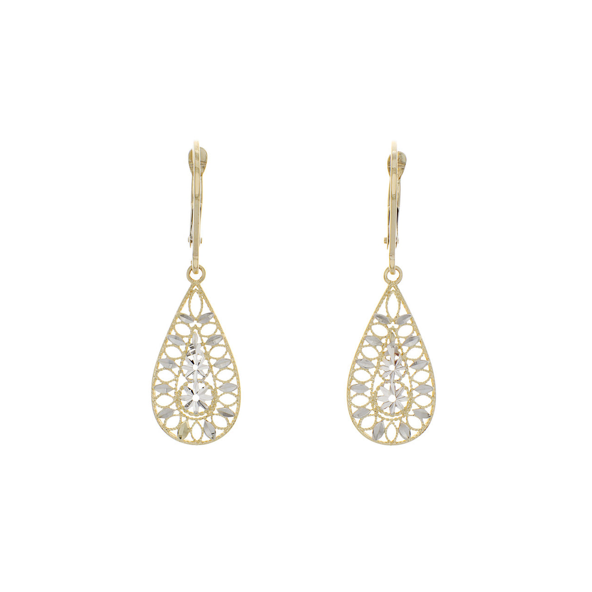 14K Yellow & White Gold Drop Earrings Modaselle