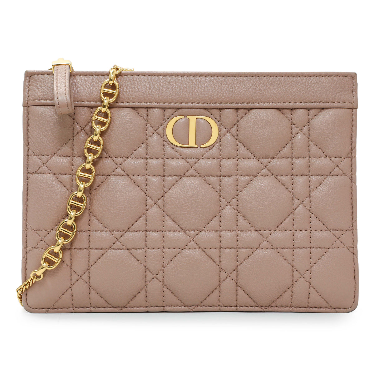 Christian Dior Calfskin Cannage Caro Zipped Pouch With Chain Handbags Christian Dior