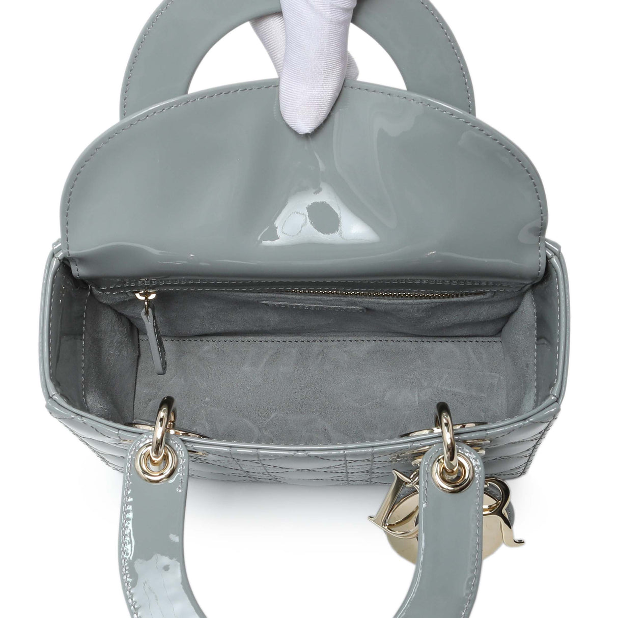 Christian Dior Grey Patent Cannage Small Lady Dior Handbags Christian Dior