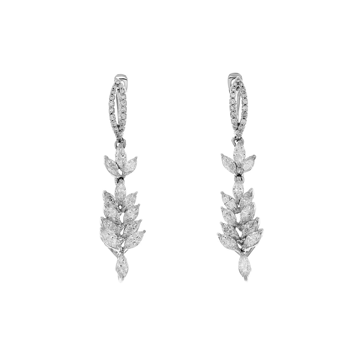 18K White Gold 4.17 Carat Foliate Drop Diamond Earrings Fine Jewellery Modaselle